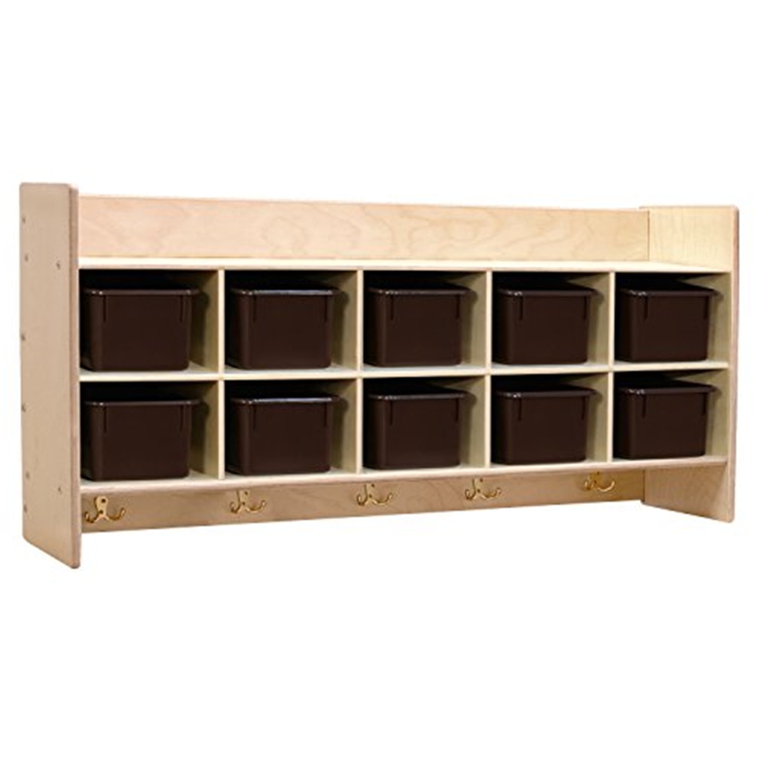 Natural Plywood Wall Hanging Storage with Brown Cubby Trays