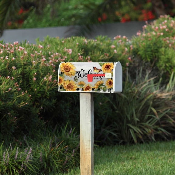 Wall Hanging,Summer Sunflower Mailbox Covers Yellow Floral Summer Decorative Mailbox Covers Standard Mailbox Wraps Post Letter Box