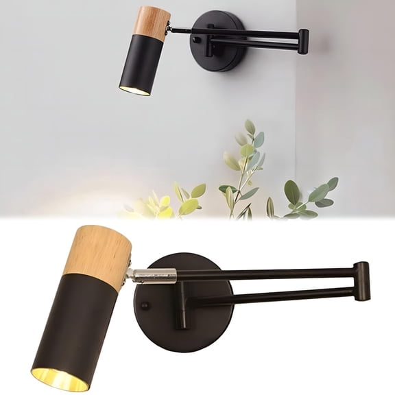 Wall Hanging,Swing Arm Wall Sconce Lighting LED Wood Wall Lamp Adjustable Wall Mount Light Fixtures Bedroom Bedside Reading Lamps For Restaurant Living Room Study Cafe