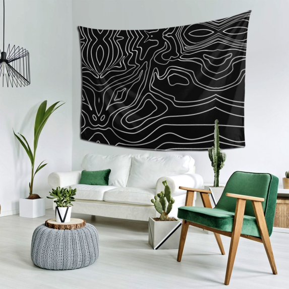 Wall Hanging Tapestry Black White Topo Earth Daily Decorative Tapestry For Bedroom Living Room 60 X 80 Inches