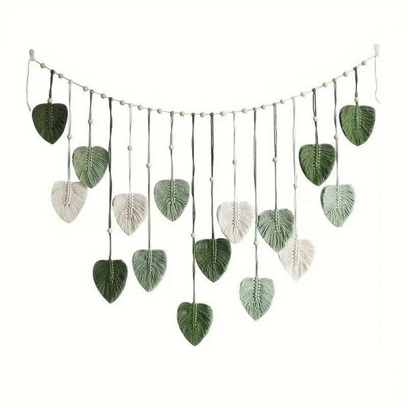 Wall Hanging Tassel Leaves Tapestry Boho Macrame Woven Feather Decoration for Livingroom Bedroom Dormitory Wall Art Decor 47 x 29.5 inch