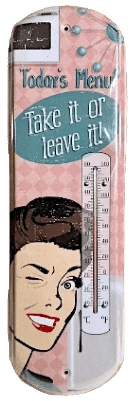 Wall Hanging Thermometer Metal ~ 22 Gauge Metal Lithograph Print Measures 5" x 17" Indoors or Outdoors (Todays Menu)