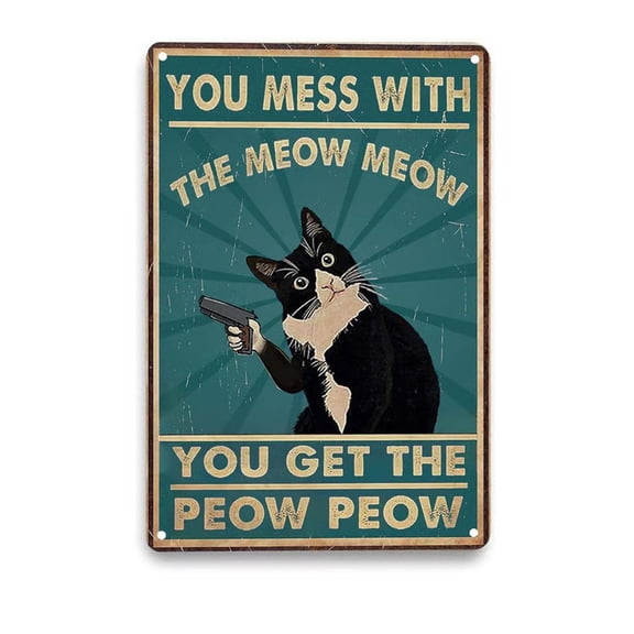 Wall Hanging Tin Sign for Home Decor,Humorous Cat Art with Distressed Finish,Perfect for Kitchen,Living Room,Office,Bar,or Front Door, Easy Install with Pre-Drilled Holes,Fun Gift Idea for Cat Lovers