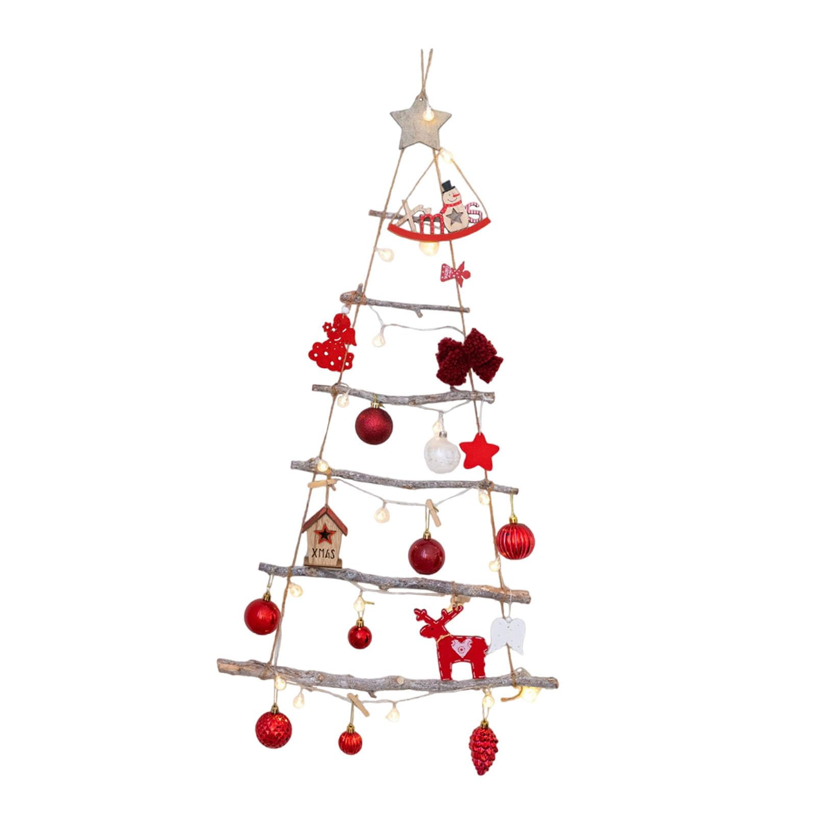Wall Hanging Tree Lighted Christmas Decor Wooden Ladder with LED Light ...