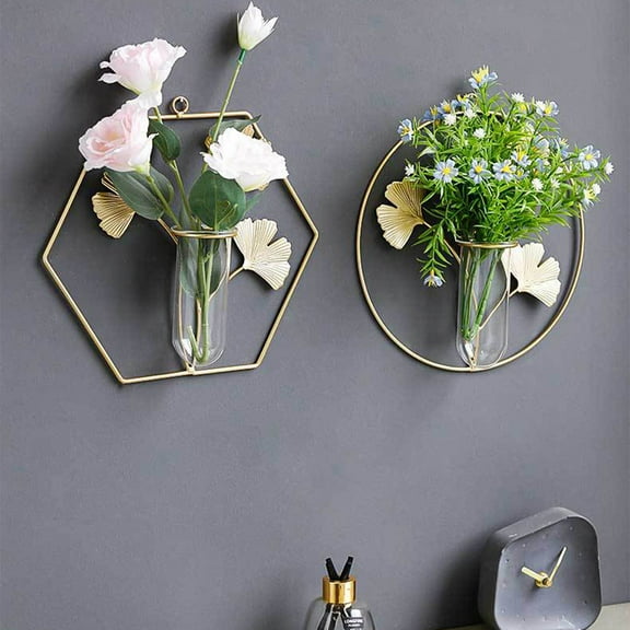 Wall Hanging Vases for Home Decor, QQZ Elegant Glass Wall Art with Hooks, Lead-Free Crystal Clear Hydroponic Planter for Living Room Restaurant Background Wall