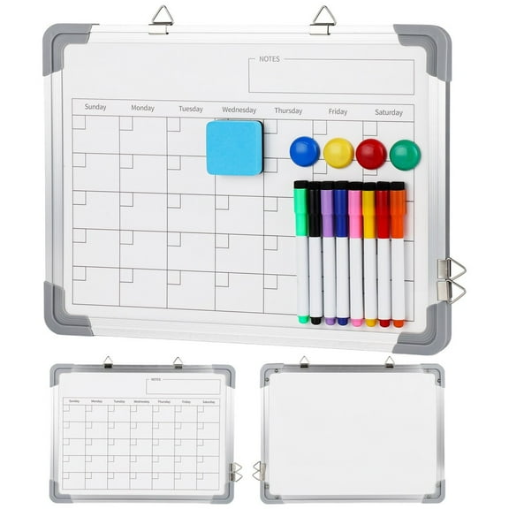 Wall Hanging White Board 16 x 12 Inch, White Board for Wall with Dry Eraser Magnet s Markers Set, Double-Sided White Board Calendar for Home Kitchen Office Schedule Learning
