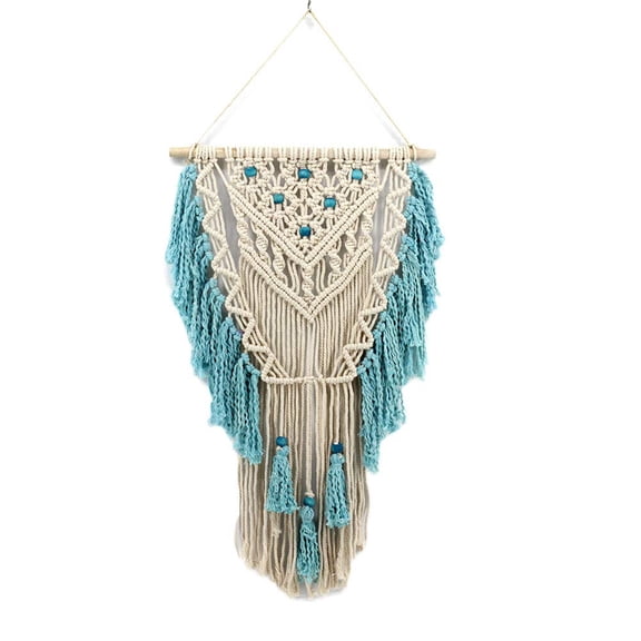Wall Hanging Woven Wall Art Aqua Blue Color Tassel Macrame Tapestry Boho Pediments Wall Decor Wall hanging for Apartment