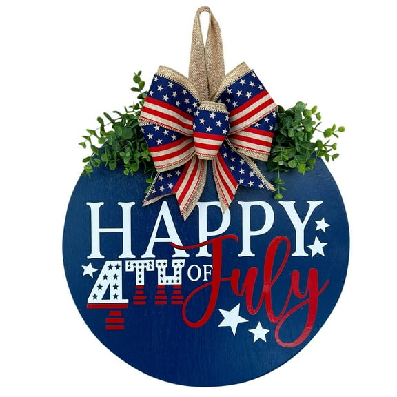 Wall Hanging decor, Hanging Wall decor, 12 in Round, Fourth of July decorations, Blue decorations, Bow decorations, Front Door Sign, Porch Wall decor, 1 Pc