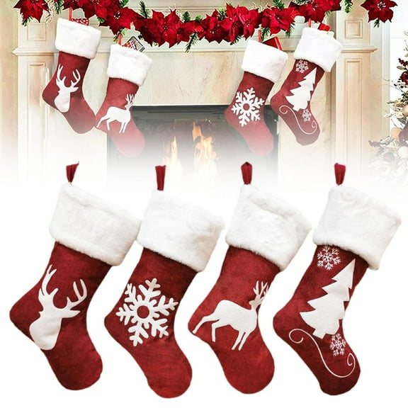 Wall Hangs,4PCS Christmas Stockings 18 Inch Candy Stockings For Xmas Tree And Fireplace Hanging Stockings Holiday Stockings With Plush