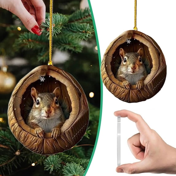 Wall Hangs,Animal Christmas Ornament Christmas Tree Animal Pattern 2D Acrylic Ornament Squirrels Raccoons Pendant Animal Decoration Christmas Decor Keepsake
