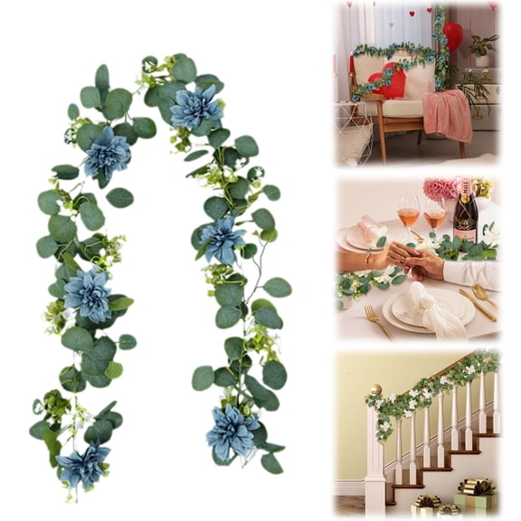 Wall Hangs Decor,6ft Artificial Garland With White Flowers Greenery Garland Realistic Leaves Vines Table Runner For Wedding Arch Wall Room Decor