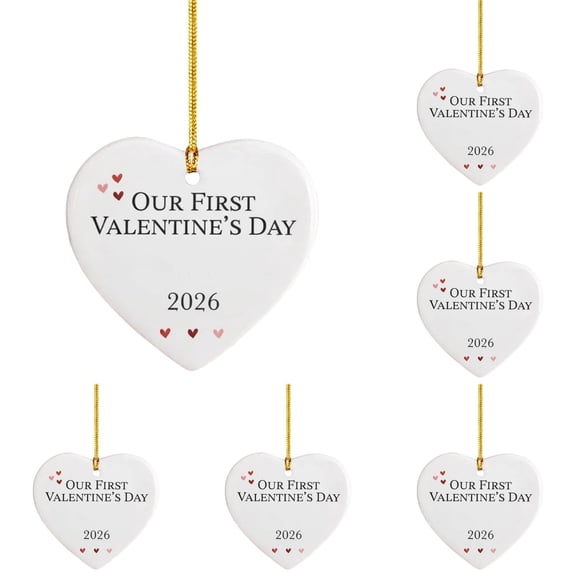 Wall Hangs Decor,"Our First Valentine's " Couple Ornament Custom Chibi Style Keepsake For Newlyweds Dating Anniversary