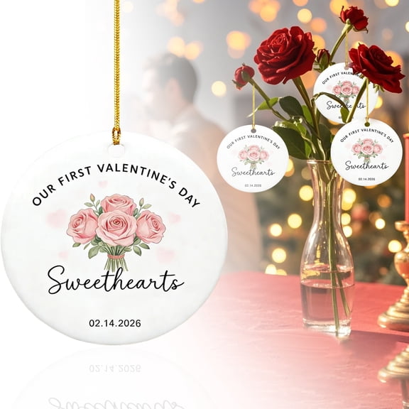 Wall Hangs Decor,"Our First Valentine's " Couple Ornament Custom Chibi Style Keepsake For Newlyweds Dating Anniversary