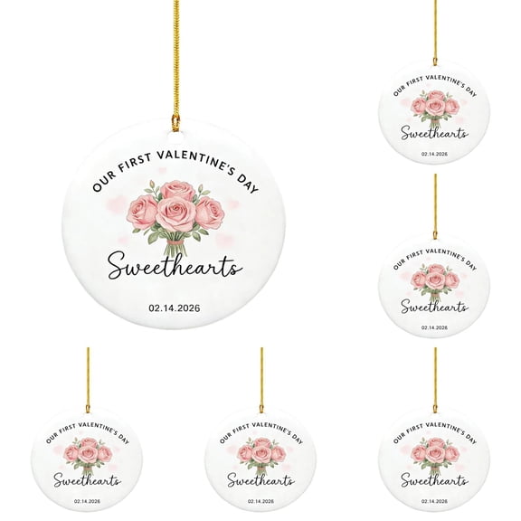Wall Hangs Decor,"Our First Valentine's " Couple Ornament Custom Chibi Style Keepsake For Newlyweds Dating Anniversary