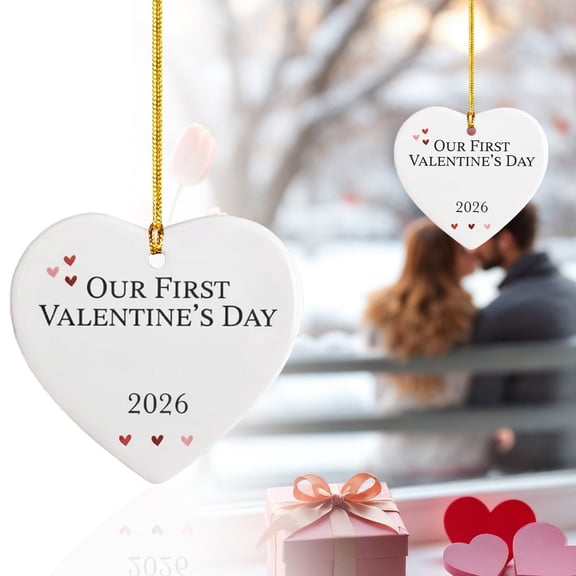 Wall Hangs Decor,"Our First Valentine's " Couple Ornament Custom Chibi Style Keepsake For Newlyweds Dating Anniversary