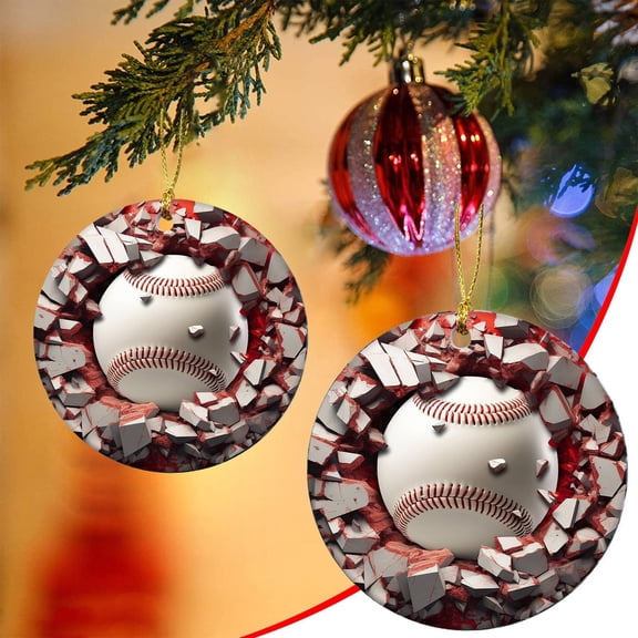 Wall Hangs Decor,Sports Christmas Tree Xmas Indoor Decor Sport Exchange Holiday Baseball Break Through Ceramic Ornament