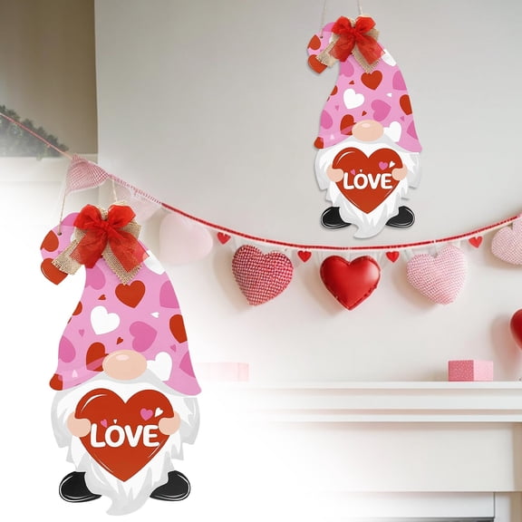 Wall Hangs Decor,Valentines Day Wreaths For Front Door Sweet Gnome Welcome Sign Farmhouse Valentines Day Wall Sign Valentine's Day Heart Wooden Hanging Signs Decor Wedding Gnomes Decor