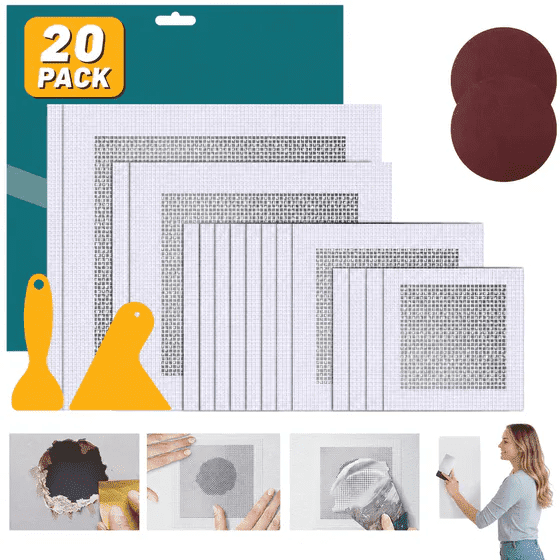 Wall Hole Filler, Drywall Repair Kit, Wall Repair Kit, Dry Wall Patch Kits, Drywall Patch Kit, 20 Pack Aluminum Wall Repair Patch with Self-Adhesive Fiber Mesh