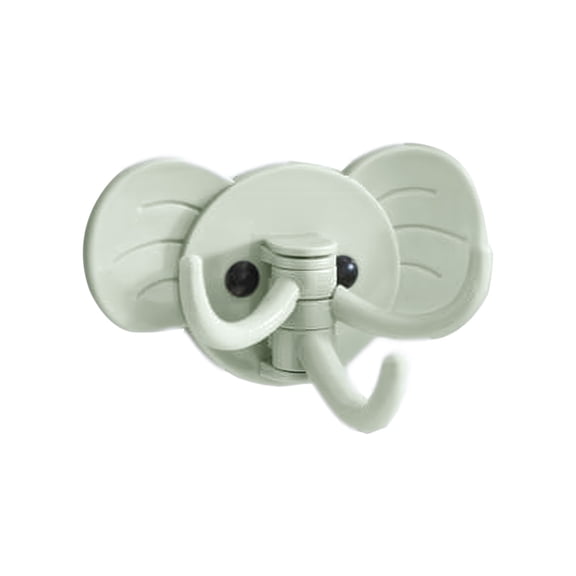 Wall Hook Creative Elephant Shape Wall Hook with Three Hangers, Adhesive Mount No Drill Required, Rotating Design for Kitchen Bathroom Organization, Cute Animal Themed Storage Solution