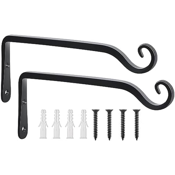 Wall Hook Hanging Plant Bracket 10 Inch 2 Pack, Hand-Forged Plant Hanger for Hanging Bird Feeders, Wind Chimes, Flower Baskets, Yoga Mat, Indoor/Outdoor Use, Black