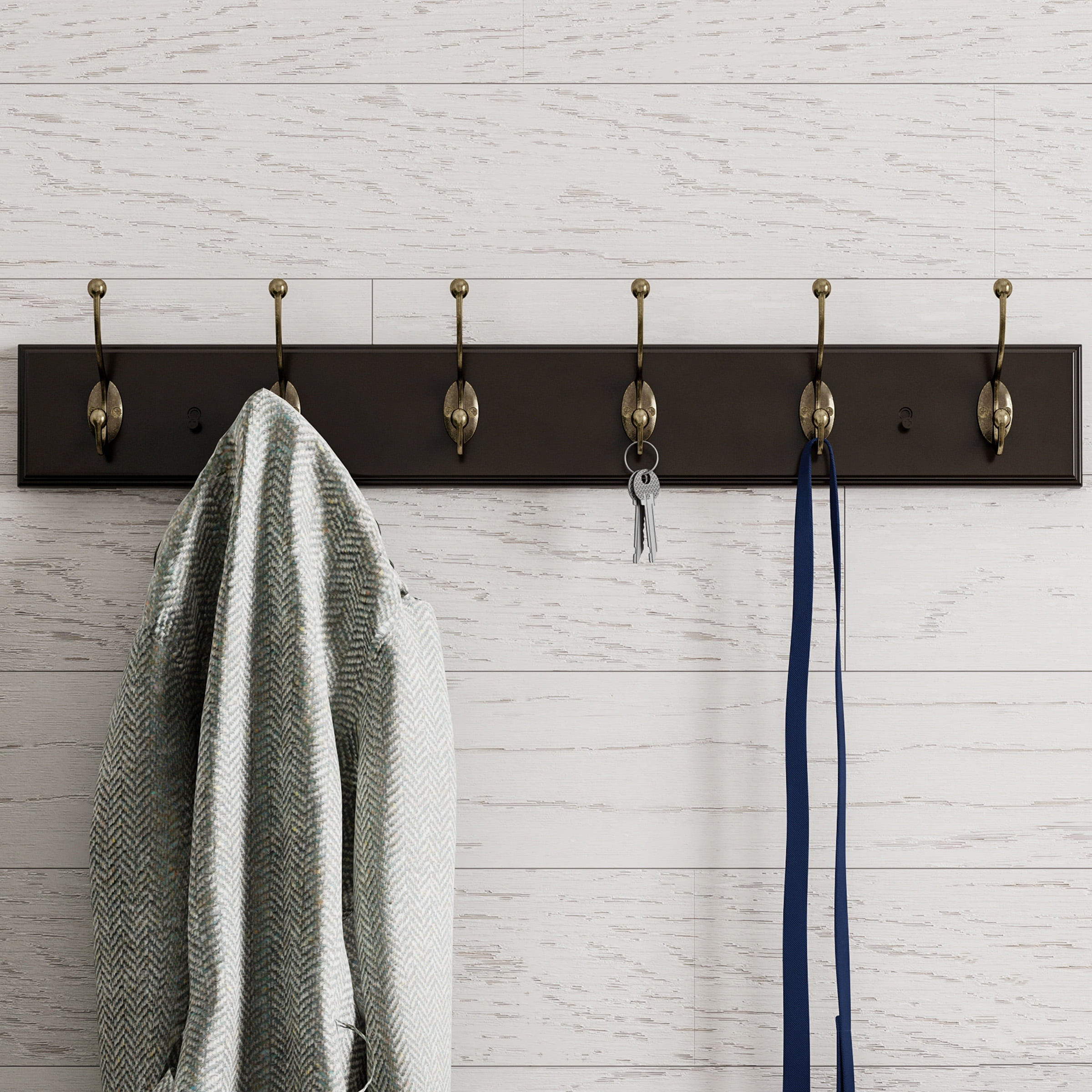 Wall Hook Rail-Mounted Hanging Rack with 6 Hooks-Entryway, Hallway, or Bedroom-Storage Organization for Coats, Towels, Bags by Lavish Home (Brown)
