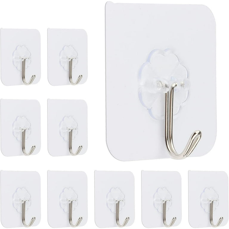 Wall Hook Sticky Heavy Duty Command Hooks Adhesive Removable Hooks for Bathroom Shower Outdoor Kitchen Door Home Plastic Stick On Hooks 10 Pack, Size