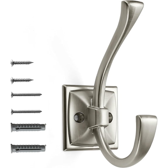 Wall Hooks,2 Pack Coat Hooks Hardware Towel Hooks for Hanging Coats Matte Brushed Nickel Robe Hooks Wall Mounted with Screws for Key, Towel, Bags, Cup.