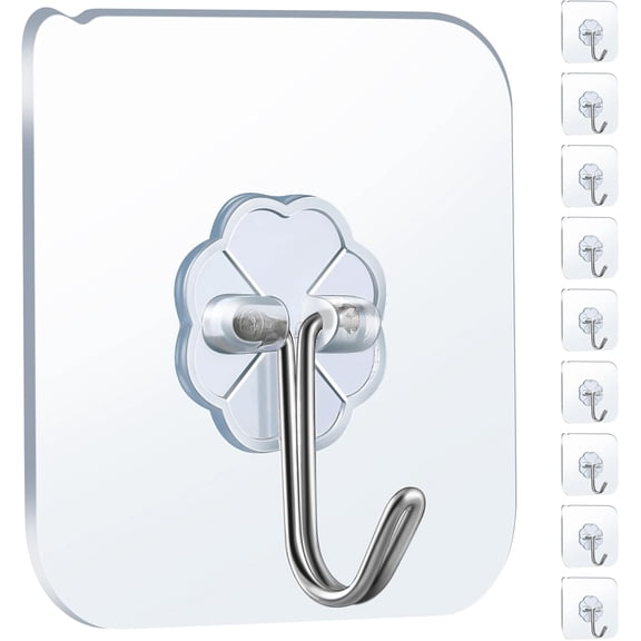 Wall Hooks - 22lb() Hooks for , and Rustproof, Transparent Design, Bathroom Kitchen Hooks (10 ) (10, Medium)