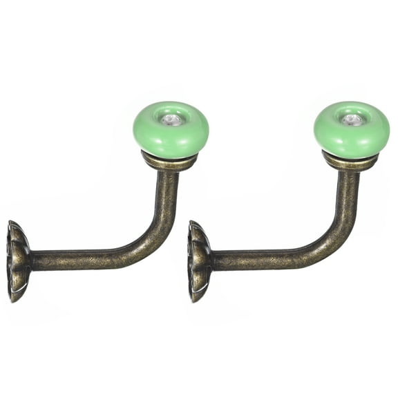 Wall Hooks, 2Pack - Zinc Alloy Single Prong Ceramic Handle Coat Hook, Bronze Hooks for Hanging Towel (Green)