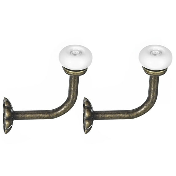 Wall Hooks, 2Pack - Zinc Alloy Single Prong Ceramic Handle Coat Hook, Bronze Hooks for Hanging Towel (White)