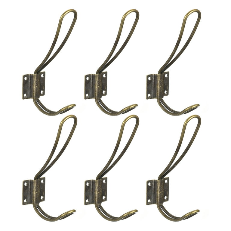 Wall Hooks, 6Pcs Metal Double Prong Decorative Vintage Clothes