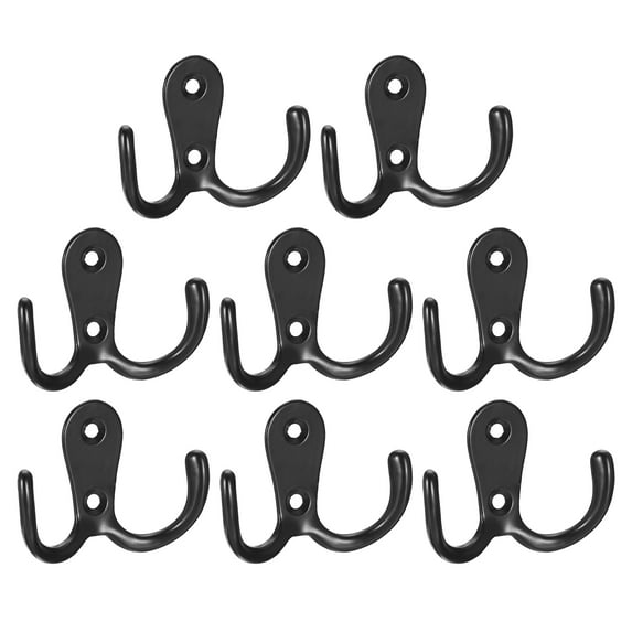 Wall Hooks, 8 Pack - Zinc Alloy Double Prong Retro Hook, Hooks for Hanging Towel Backpack Clothes Scarf (Black)