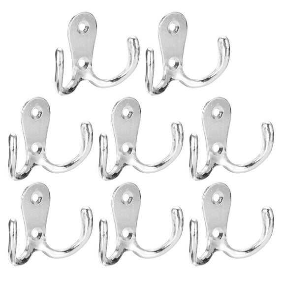 Wall Hooks, 8 Pack - Zinc Alloy Double Prong Retro Hook, Hooks for Hanging Towel Backpack Clothes Scarf (Chrome)