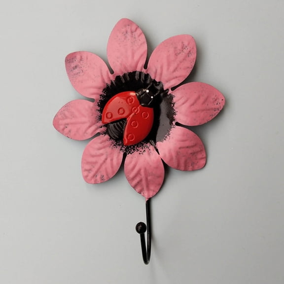 Wall Hooks, Czzoypi Decorative Iron Wall Hook Art, Flower Design Coat Hat Key Holder for Bathroom Kitchen Bedroom Living Room, Pink