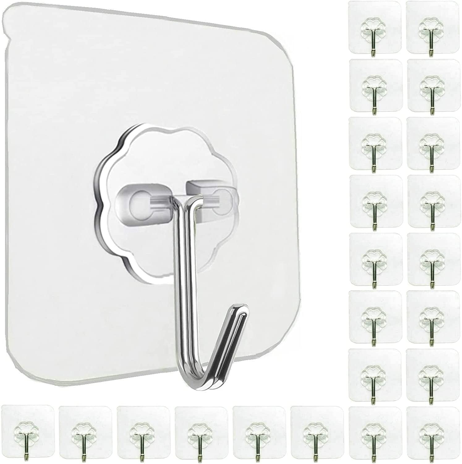 Wall Hooks for Hanging 33lb(Max) Heavy Duty Self Adhesive Hooks 24 Pack  Transparent Waterproof Sticky Hooks for Keys Bathroom Shower Outdoor  Kitchen Door Home Improvement Utility Hooks 