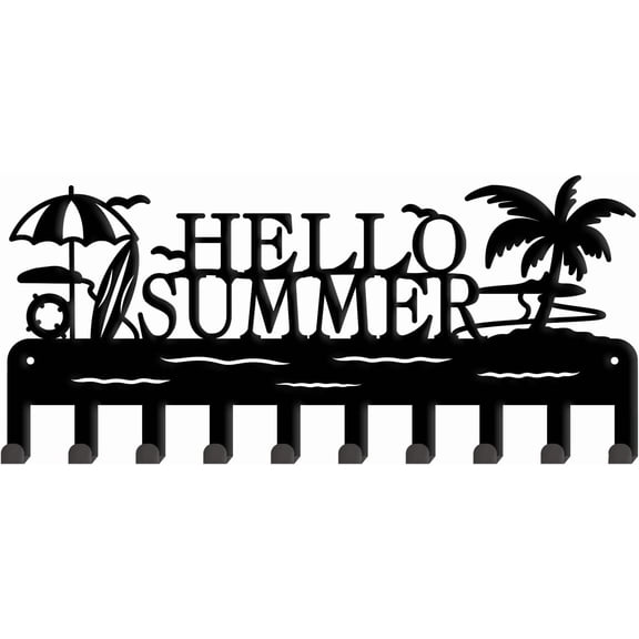 Wall Hooks Hello Summer Decorative Hooks Beach Scenery Pattern Iron Hook Coat Hooks for Key Hook Hats Metal Hooks for DIY