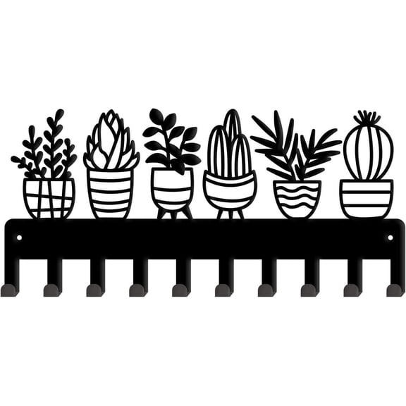 Wall Hooks Key Holder Potted Plants Decorative Hooks Rack Hangers Hook Wall Mounted Decorative with 10 Hooks for Key Hook Hats Metal Hooks Door Kitchen Corridor Foyer Bedroom DIY