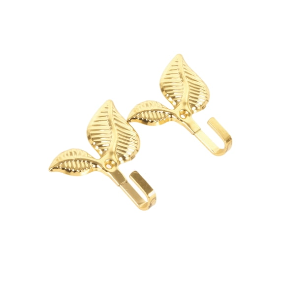Wall Hooks, Leaf Shape Decorative Metal Hangers for Home Organization Curtain Tieback Coat Hat Keys Towel Hanging Rack Wall Mounted Art Decor Accessory Gold 2 pcs Set