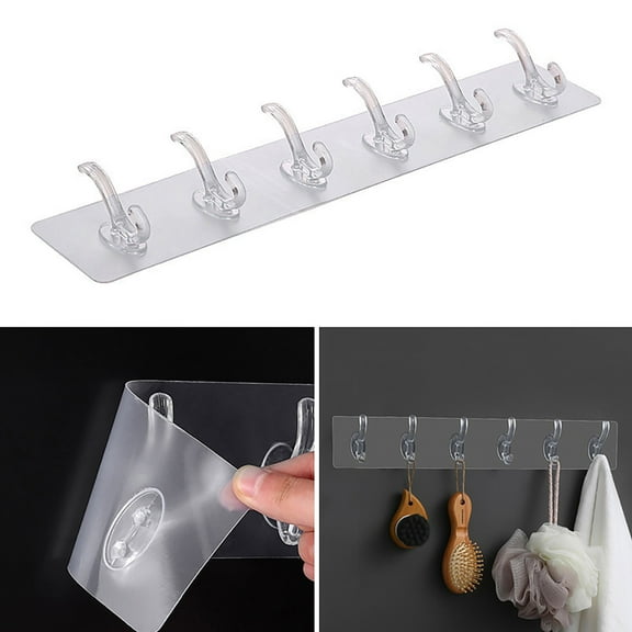 Wall Hooks for Hanging Heavy Duty Towel Coat Hooks Transparent 6 Hooks Non-marking Hooks Strong Adhesive Hooks Non-marking Hooks