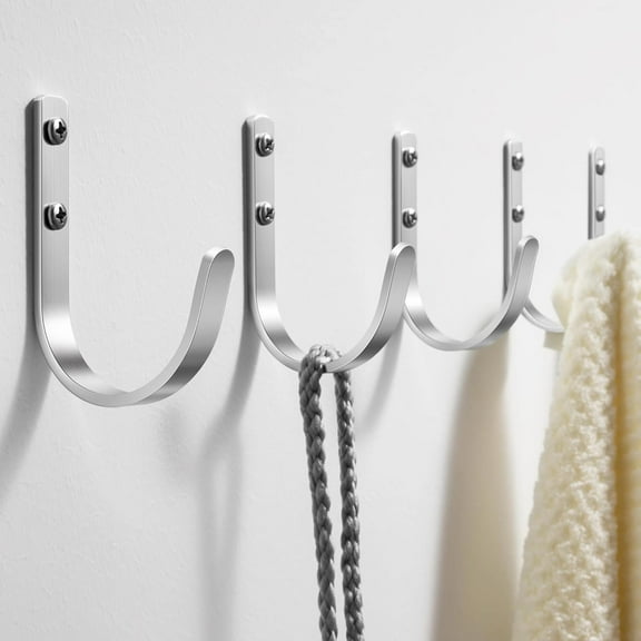 Wall Hooks for Hanging Towel/Coat - 22LB Screw in Metal Hanger Wall Mount, for Outdoor, Closet, Door, Bathrooms, for Backpack, Robe, Silver 5 Pack