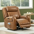 thumbnail image 1 of Spruce & Spring Wall Hugger Genuine Leather Power Recliner with Headrest, Saddle, 1 of 11
