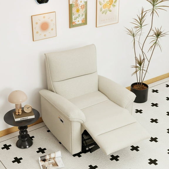 Wall Hugger Recliner with USB Port, Power Recliner Chair with Overstuffed Seat and Back, Electric Recliner Sofa Chair for Bedroom Apartment RV Living Room, Beige