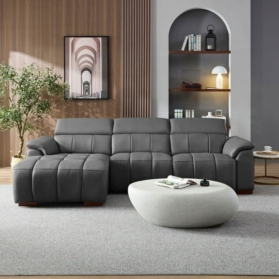 Wall-Hugger Reclining L Shaped Genuine Leather Sofa & Lounge Seat for Living Room