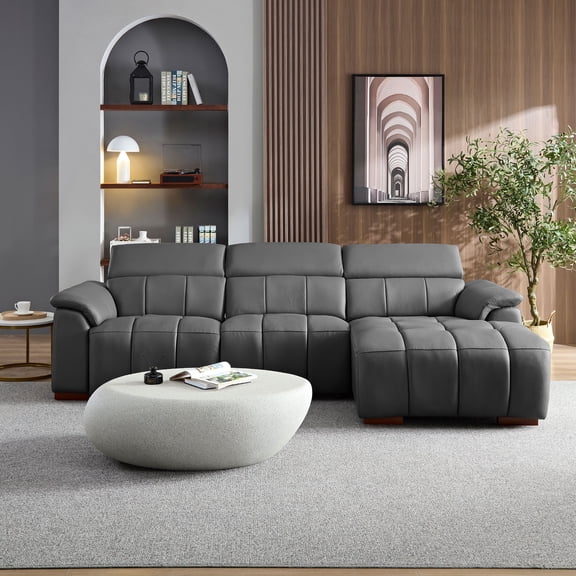 Wall-Hugger Reclining Sofa Modern Electric Control Genuine Leather L Shaped Couch,Lounge Seat Theater Seating Furniture with USB Port, Sofa with Headrest & Footrest for Living Room,Apartment,Office