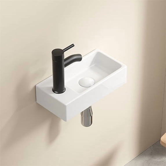 Wall Hung Basin Sink Small Cloakroom Basin Rectangle Ceramic Wash Basin Left Hand without Tap & Drain