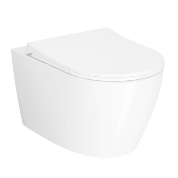 Wall Hung Toilet, Wall Mounted Toilet with D Shaped Bowl, Soft Closing Seat, Power Flush, Tankless, White