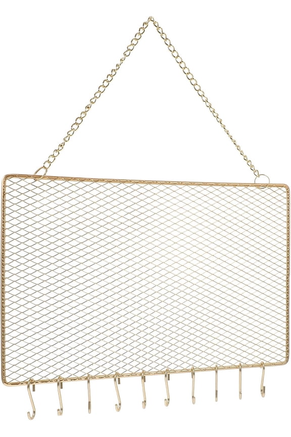 Wall Jewelry Organizer with Hooks, Rectangular Metal Necklace and Earring Holder Rack, Hanging Bracelet Display for Home Storage Closet Accessory Organization