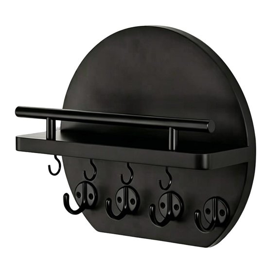 Wall Key Holder with Shelf and Hooks, Decorative Entryway Mail Organizer, Rustic Wood Circular Rack