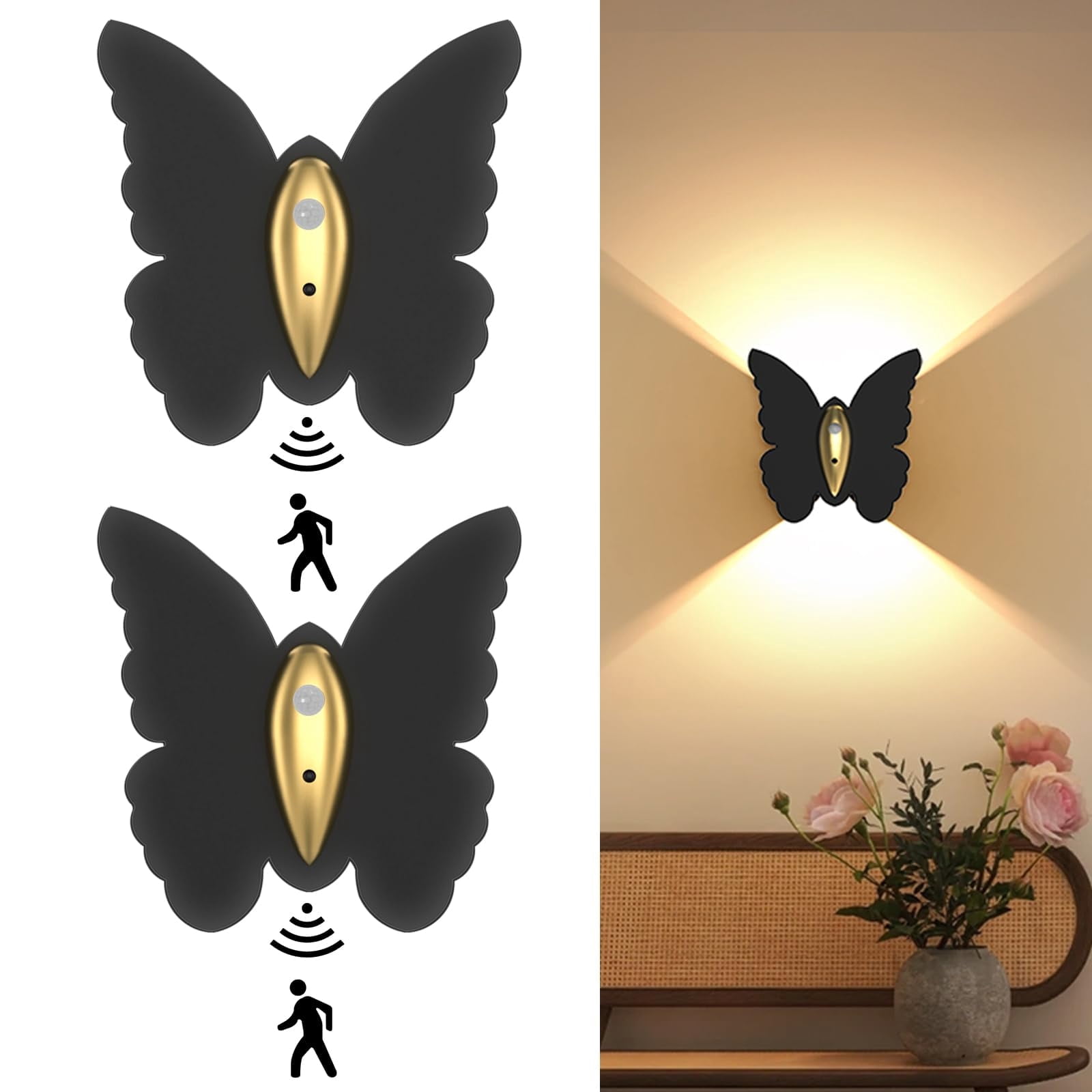 Wall Lamp，2 Pack Rechargeable Motion Sensor Night Light Wireless Wall Sconces Magnetic Closet Lights Stair Light Indoor Up and Down Wall Lamp for Bedroom Hallway