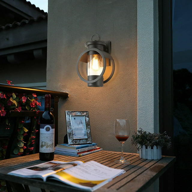 Wall Lamp Round Patio Wall Light Fixture Water-Proof Metal Exterior Wall Mounted Outdoor Garden Lighting Fixture Black